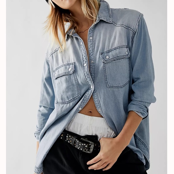 We The Free x Free People Westward Bound Lg Button Oversized Pink Shacket New - Picture 7 of 12